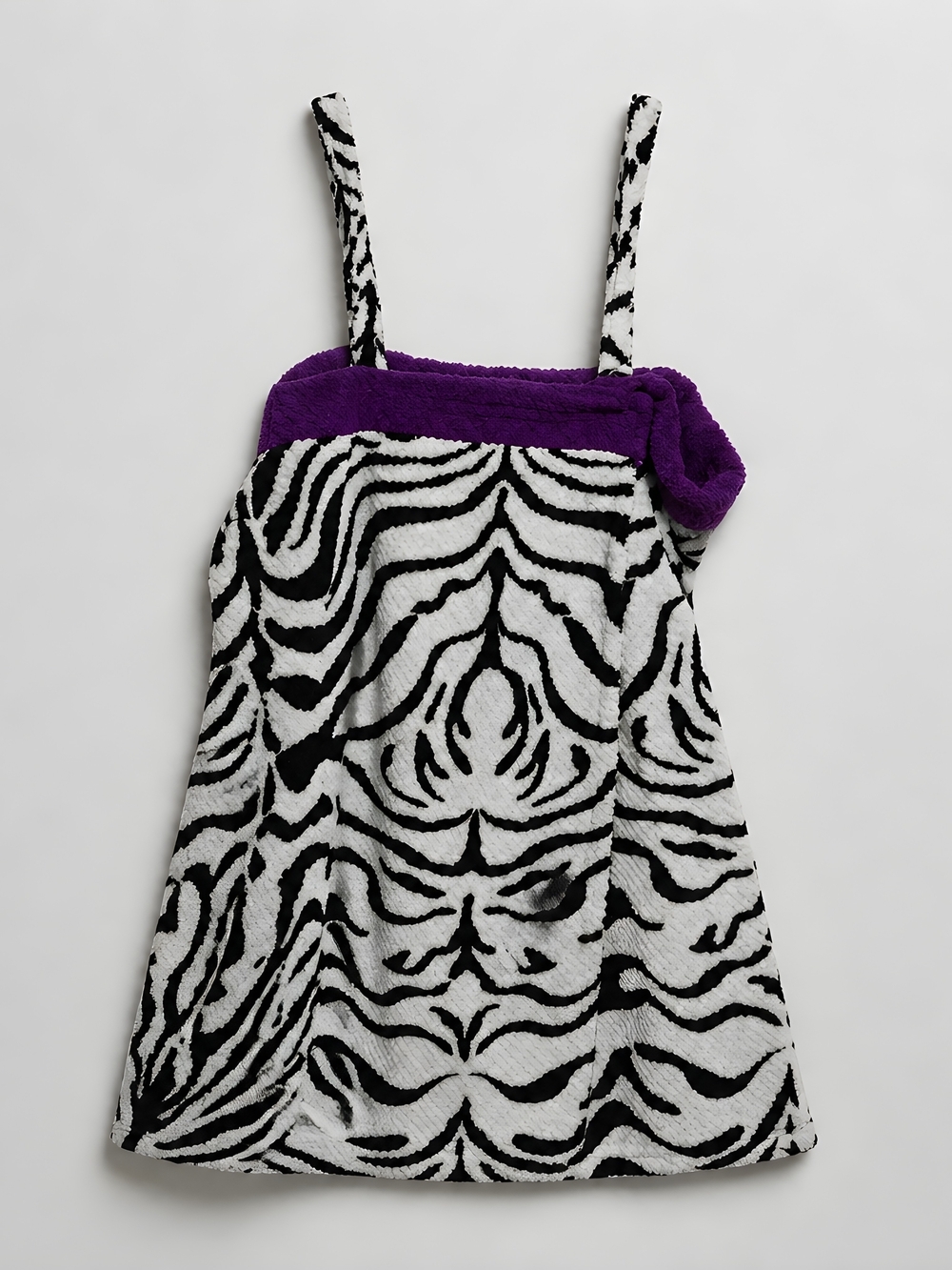 No Boundaries XXL Zebra Print Terry Tube Towl Dress with Purple Trim